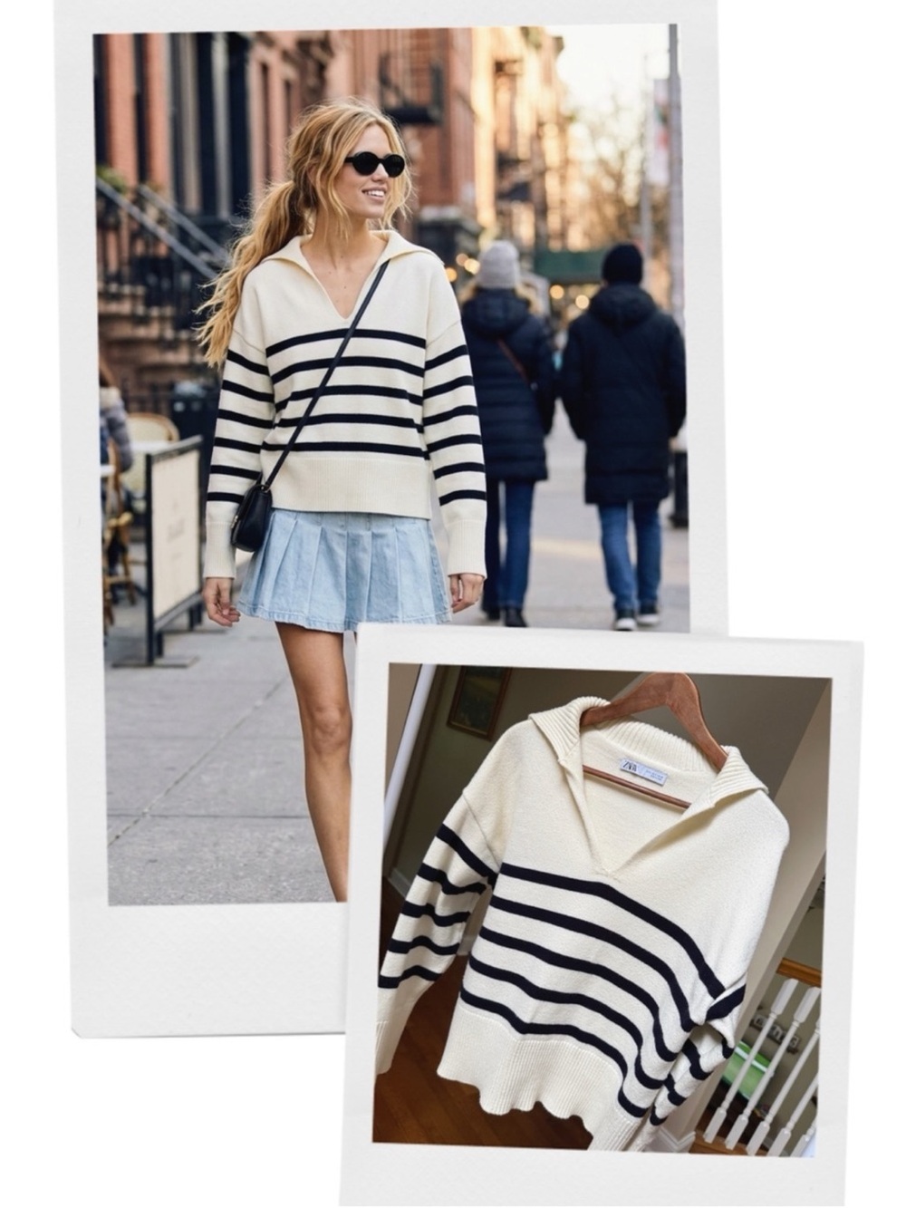 ZARA striped knit polo sweater